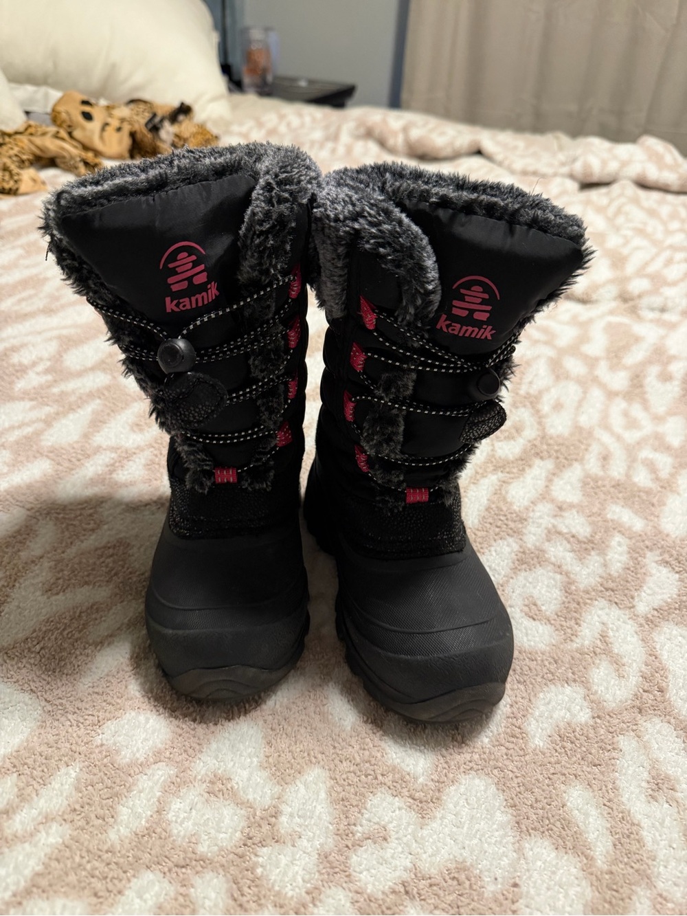 Kamik Black Boots with Pink Logo and Accents